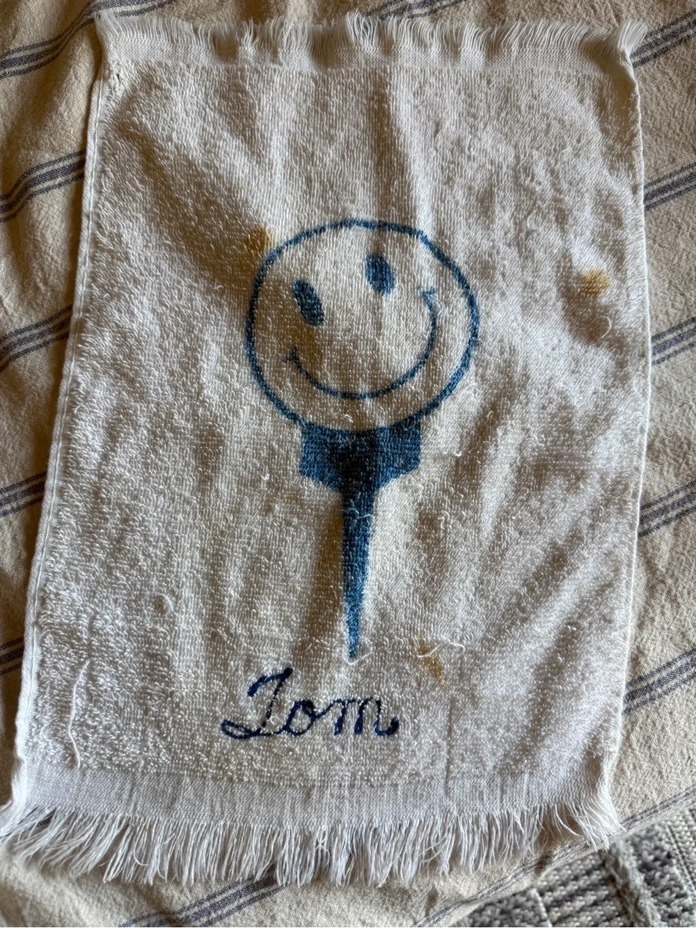 Vintage White custom “tom” golf tee Smiley Face Cotton Hand Towel  1970s